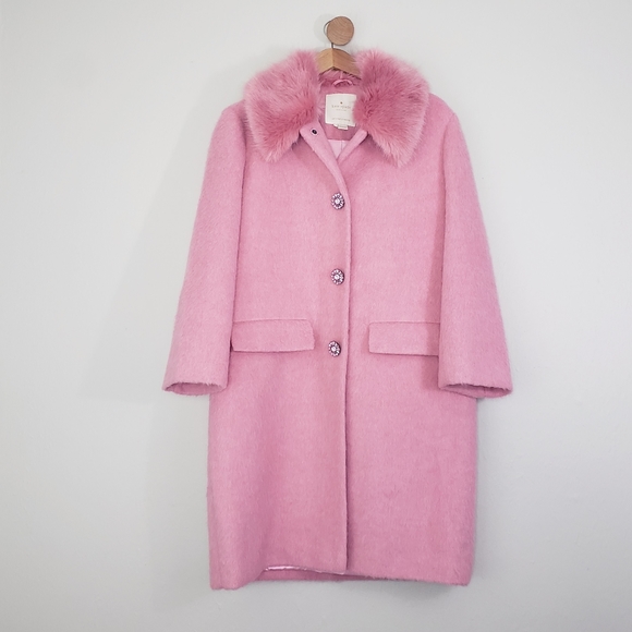 Kate Spade Pink Tulip Jewel Fur Peacoat